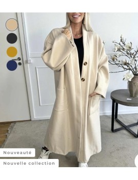 Manteau long écru avec poches