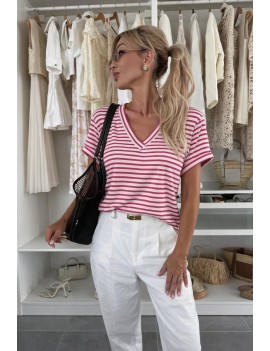 Tee-shirt rayures col v...