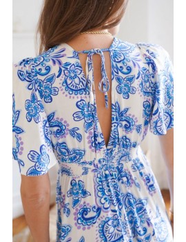 Robe longue fleurs bleues