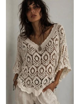 Pull ajouré crochet écru