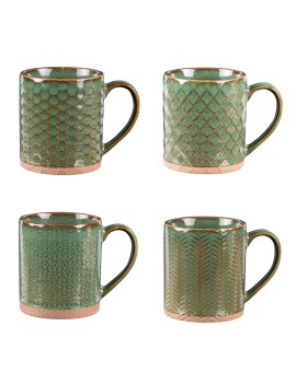 4 mugs vert en grès